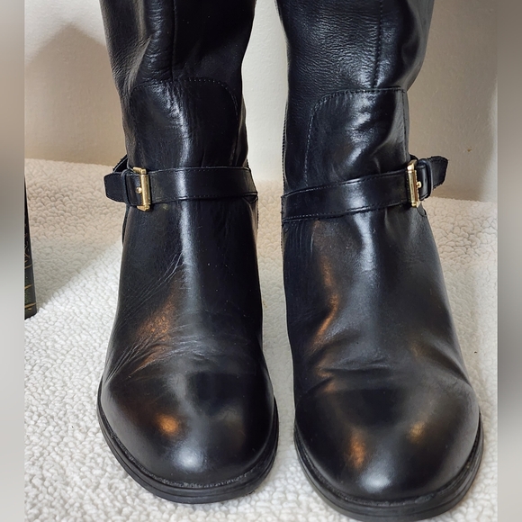 Lauren Ralph Lauren Marba Two Tone Leather Western Knee High Heeled Boots Riding - Picture 12 of 16